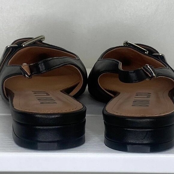 Bibi Lou Moto Slingback Flats 8 Black Leather Buckles - Picture 5 of 8